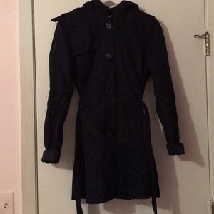 Navy Blue button-up hooded trench coat